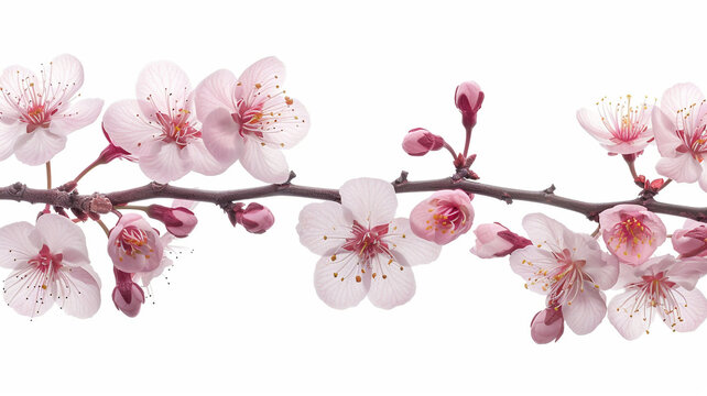 Spring cherry blossom branch isolated on white background