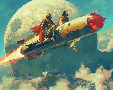 Discover the whimsical charm of a pop art rendition where ancient Greek heroes command a technicolor jet with all the flair and panache of contemporary superheroes, highresolution