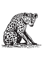Graphical hyena sitting on white background, African animal	