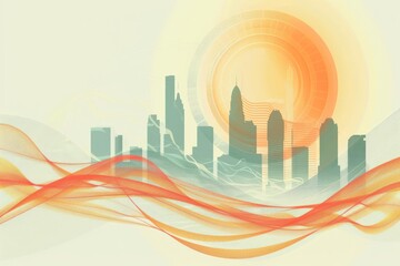 Sunset in a city with intense heatwave effects. Wavy heat patterns adding to the atmospheric tension - obrazy, fototapety, plakaty