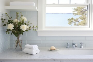 Sea-Inspired Coastal Bathroom Design: Fresh White Tiles & Ocean Accents