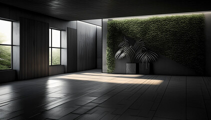 large room in a luxurious loft. interesting wall design with plants, atmospheric light, for presentations, product design and art,	
 - obrazy, fototapety, plakaty