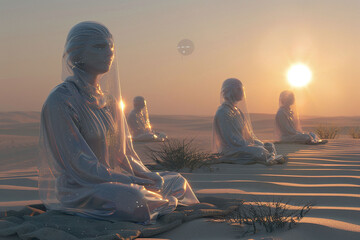 Meditation in the Desert at Sunrise - 773889353