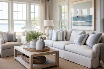 Relaxed Coastal Style: Coastal Cottage Living Room Ideas with Nautical Decor and Soft Textures