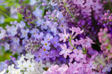 A dreamy bouquet of lavender sprigs, jasmine blooms, and fragrant lilacs.