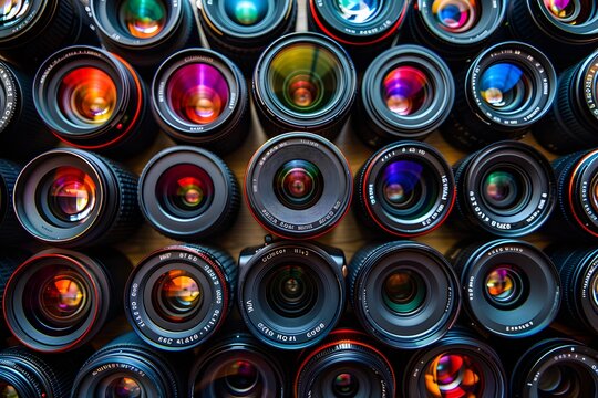 Camera lens fills the whole picture, high angle shot, wallpaper