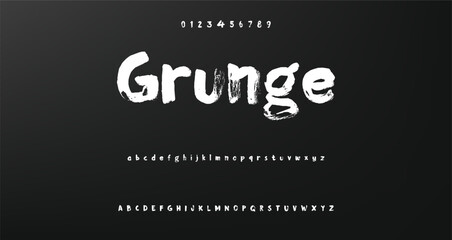 Lettering font isolated on background. Texture alphabet in street art and graffiti style. Grunge and dirty effect.  Vector brush letters. - obrazy, fototapety, plakaty