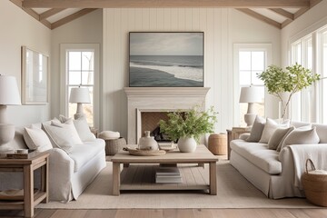Neutral Coastal Farmhouse Living Room Ideas: Tranquil Decor in Calming Shades