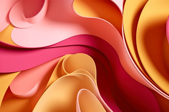 An abstract display of colorful waves and curves, creating a visually appealing and dynamic flow with a blend of warm tones