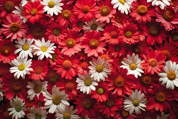 Beautiful white and red daisy flower, closeup, top view, background - Powered by Adobe