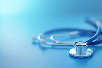 Stethoscope on an empty light blue background close up with space for text or inscriptions, selective focus

