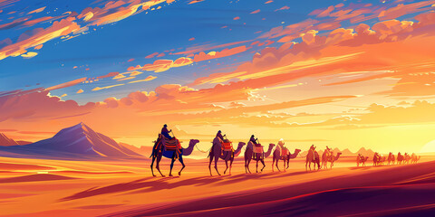 Caravan at Sunset Illustration - 773891970