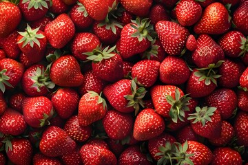 Delicious fresh red strawberries, background image, top view
