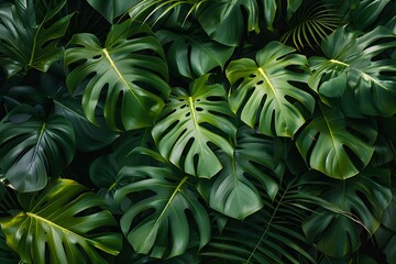 Green monstera leaves surrounding each other, beautiful nature, background image