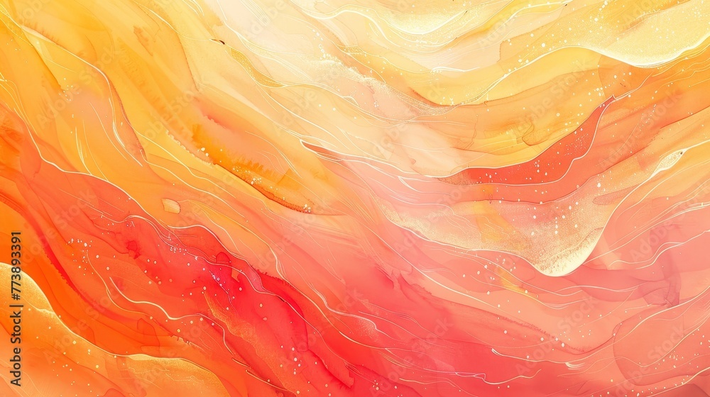 Poster painting on canvas with a soft peach gradient. fragment of artwork on paper with waves pattern. text