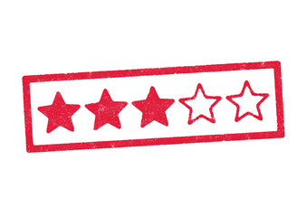 Vector illustration of three stars rating in red ink stamp