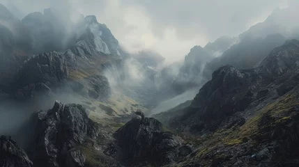 Papier Peint photo Alpes mountains in the fog