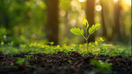 grass in the forest with a close up shot of seedling 