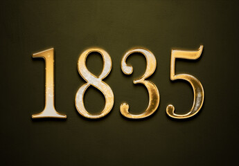 Old gold effect of 1835 number with 3D glossy style Mockup.	