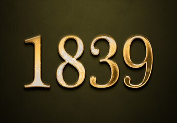 Old gold effect of 1839 number with 3D glossy style Mockup.	
