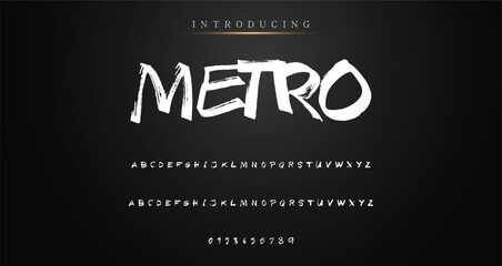 Lettering font isolated on background. Texture alphabet in street art and graffiti style. Grunge and dirty effect.  Vector brush letters. - obrazy, fototapety, plakaty