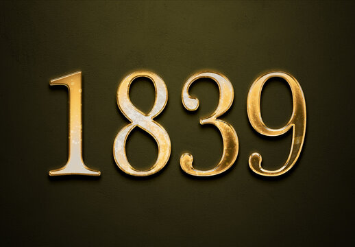 Old gold effect of 1839 number with 3D glossy style Mockup.	