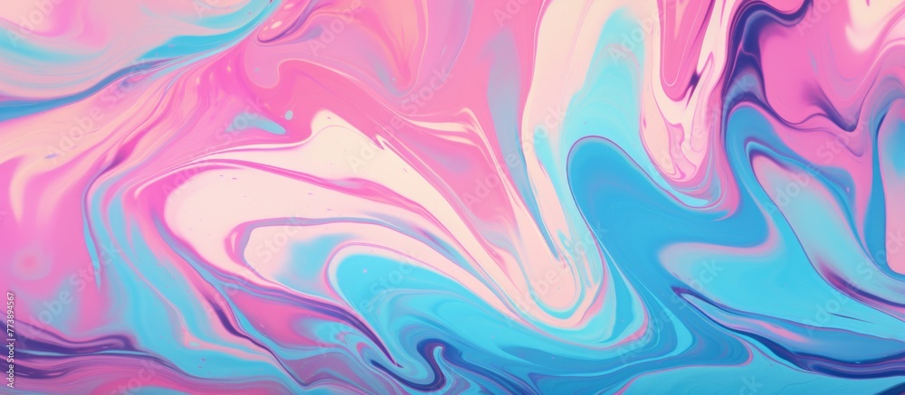 Poster an intricate and colorful artwork displaying a close up of swirling patterns in pink and blue hues, 