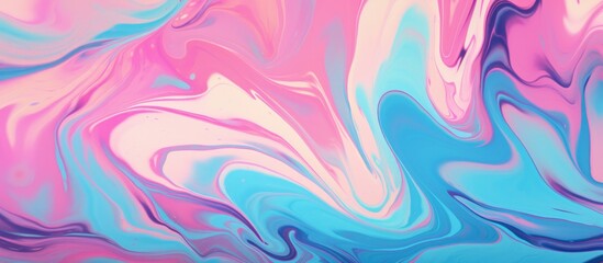 An intricate and colorful artwork displaying a close up of swirling patterns in pink and blue hues, creating a mesmerizing visual effect