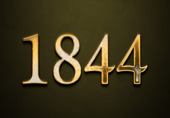 Old gold effect of 1844 number with 3D glossy style Mockup.	 - obrazy, fototapety, plakaty
