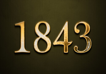 Old gold effect of 1843 number with 3D glossy style Mockup.	