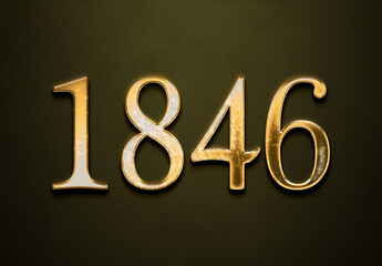 Old gold effect of 1846 number with 3D glossy style Mockup.	 - obrazy, fototapety, plakaty