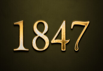 Old gold effect of 1847 number with 3D glossy style Mockup.	 - obrazy, fototapety, plakaty