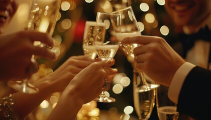A group of people are celebrating with champagne glasses by AI generated image