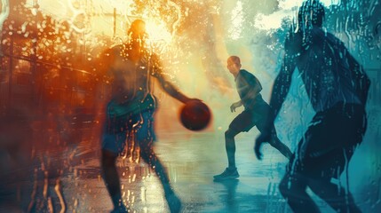 Multiple exposure concept of sport and active lifestyle.