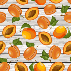 Apricots on a wooden background.Ripe apricots on a wooden background in color vector illustration.
