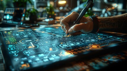 Business hands working on digital table and laptop analyzing network online data and economic growth graph chart, Business innovation technology concept.