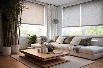 Natural Light Control: Contemporary Zen Living Room Ideas with Bamboo Blinds & Eco-Friendly Touches