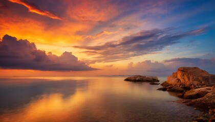 Obraz premium Vibrant sunset sky with dramatic clouds