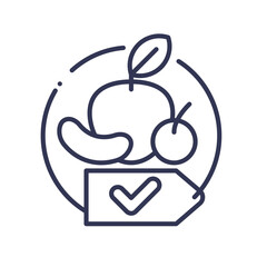 Organic farming icon, Healthy produce and checkmark