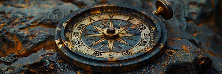 Fototapeta na wymiar Old compass , Compass on old paper background G