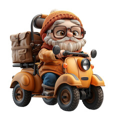 cartoon character delivering packages by motorbike, 3d illustration design, generative ai