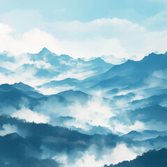 mountain ranges in the morning fog