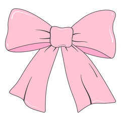Cute Coquette Pink Bow. Vector Hand drawn Bow. Pink Bowknot for Gift. Ribbon collection for Present. Doodle Pink Bow in y2k style. Coquette Aesthetic. Vintage Bow Coquette Girly. Vector illustration.