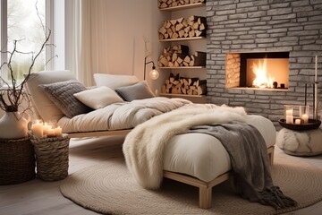 Comfortable Seating in Cozy Scandinavian Bedroom: Inviting Atmosphere Inspirations