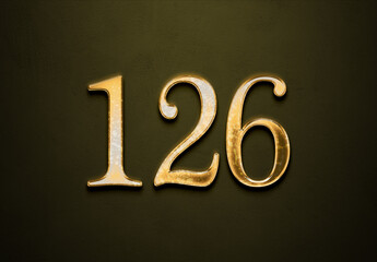 Old gold effect of 126 number with 3D glossy style Mockup.	