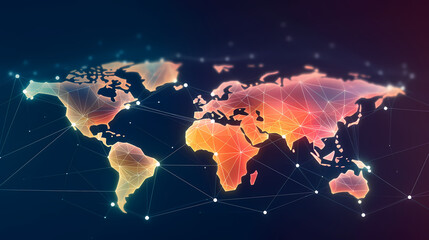 Internet connection world map polygonal graphic background with connecting lines