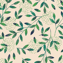Seamless pattern with green leaves sketch. For wrapping paper. Ideal for wallpaper, surface textures, textiles.