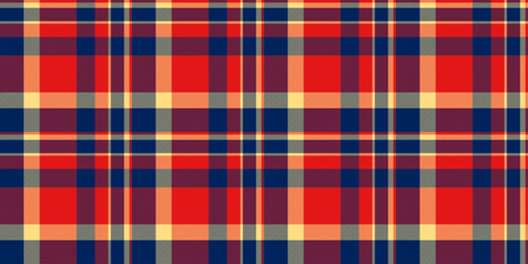 Old-fashioned background vector pattern, female check seamless fabric. Scenery texture plaid tartan textile in blue and red colors.