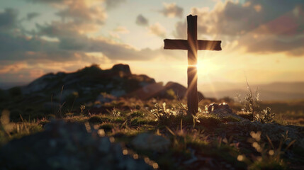 holy saturday cross on top of mountain with sky background	
