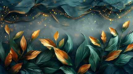 Green and golden leaves background